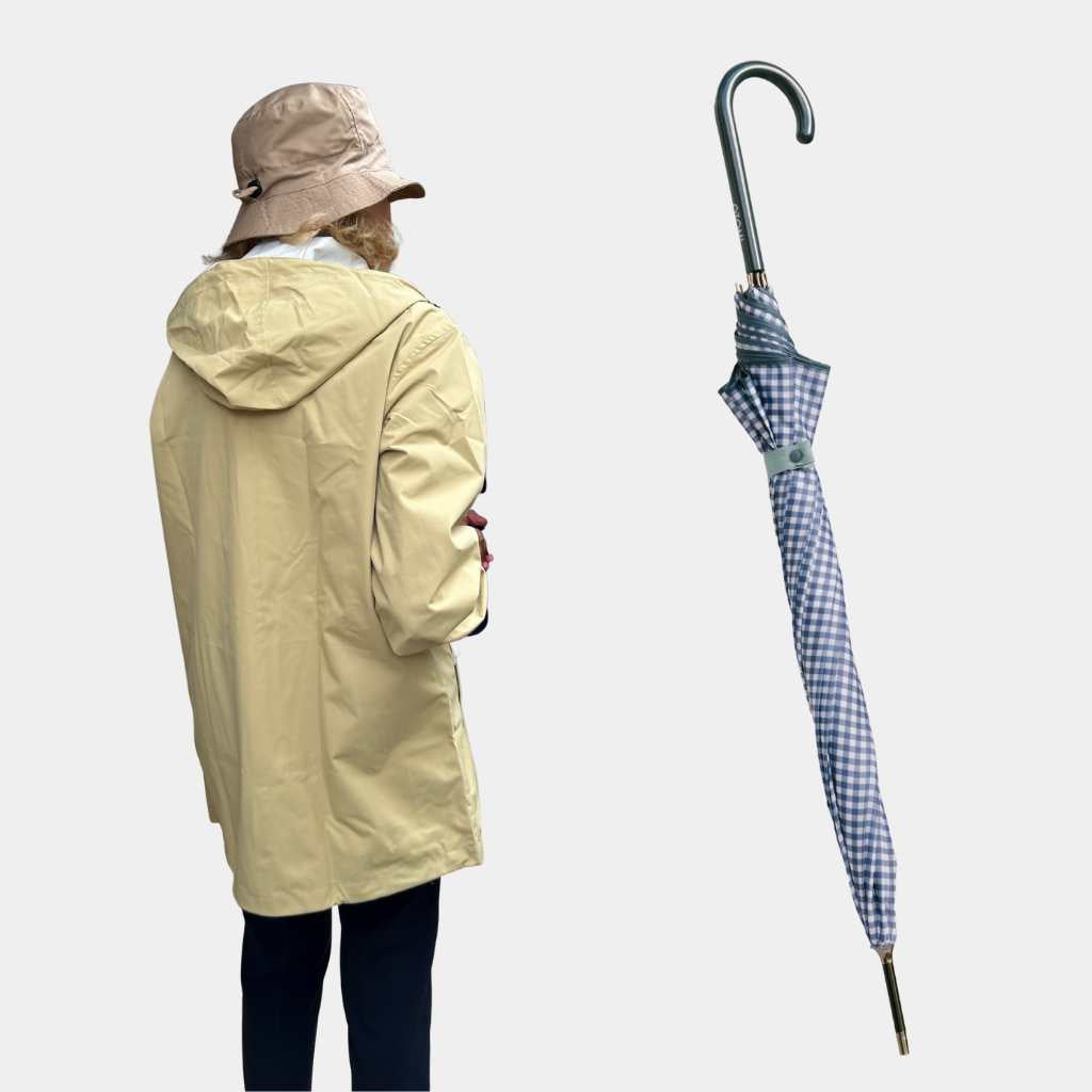 Pack Chubasquero Corto Beige con Paraguas Largo Brighton