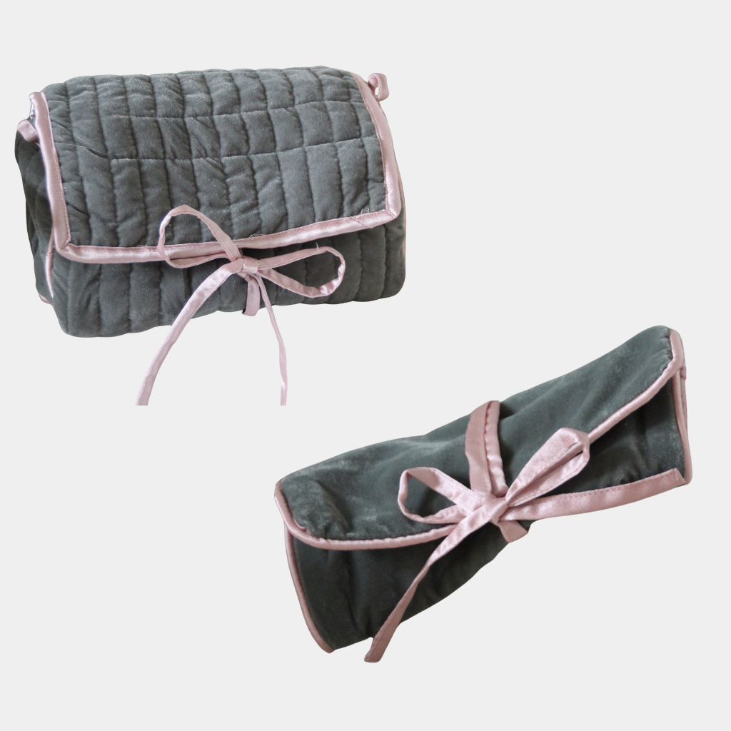 Pack Neceser y Joyero Verde Grisáceo y Rosa Palo