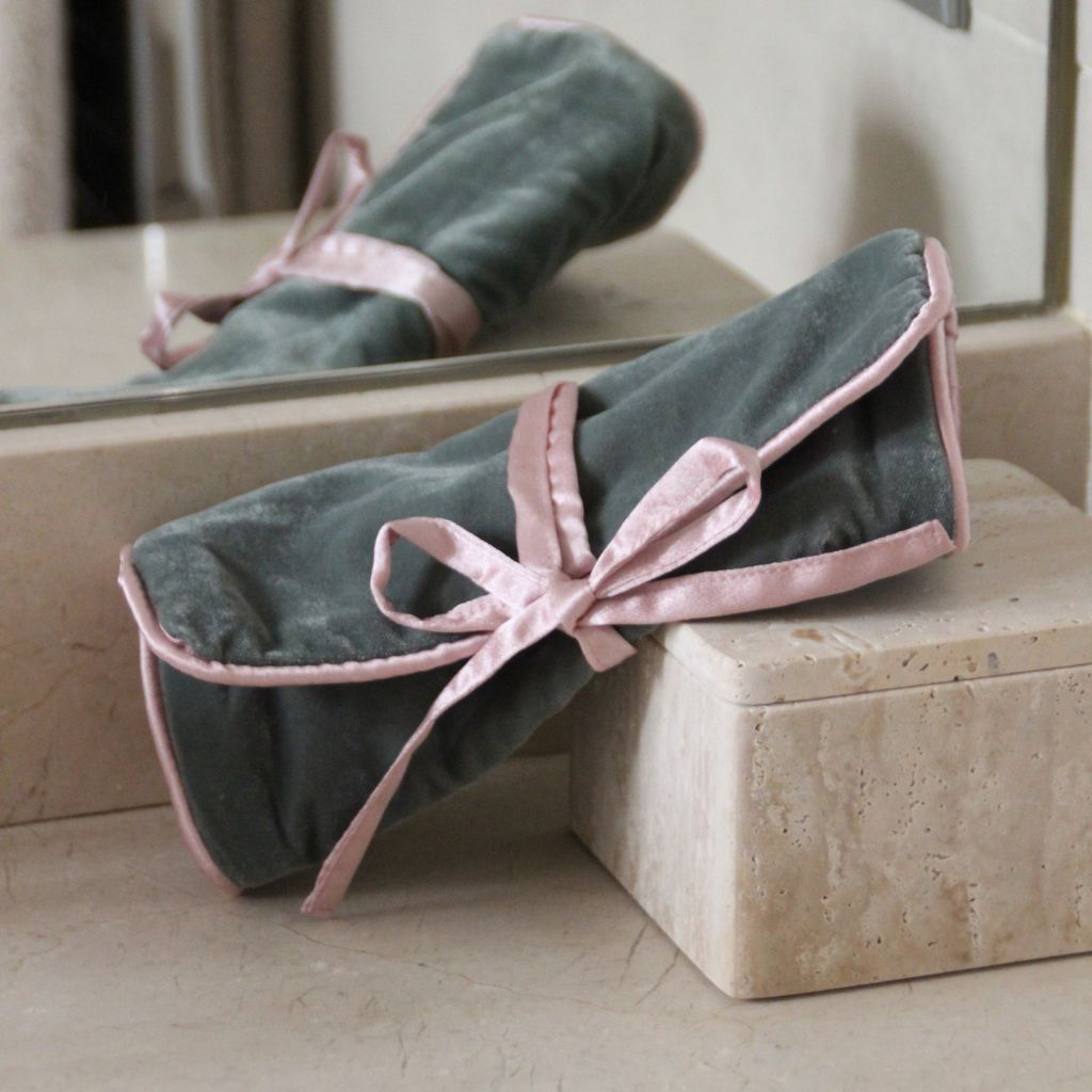 Joyero Terciopelo Verde Grisáceo y Rosa Palo