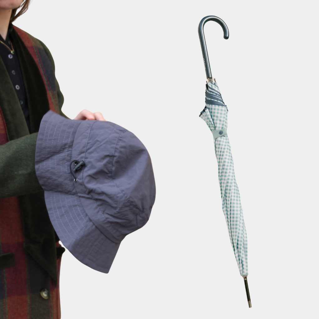 Pack Gorro Lluvia Plegable Gris y Paraguas Largo Richmond