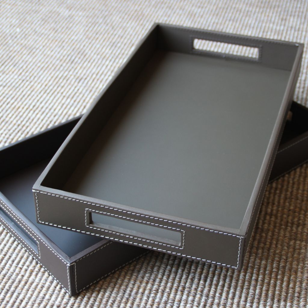 Bandeja Piel Rectangular Taupe