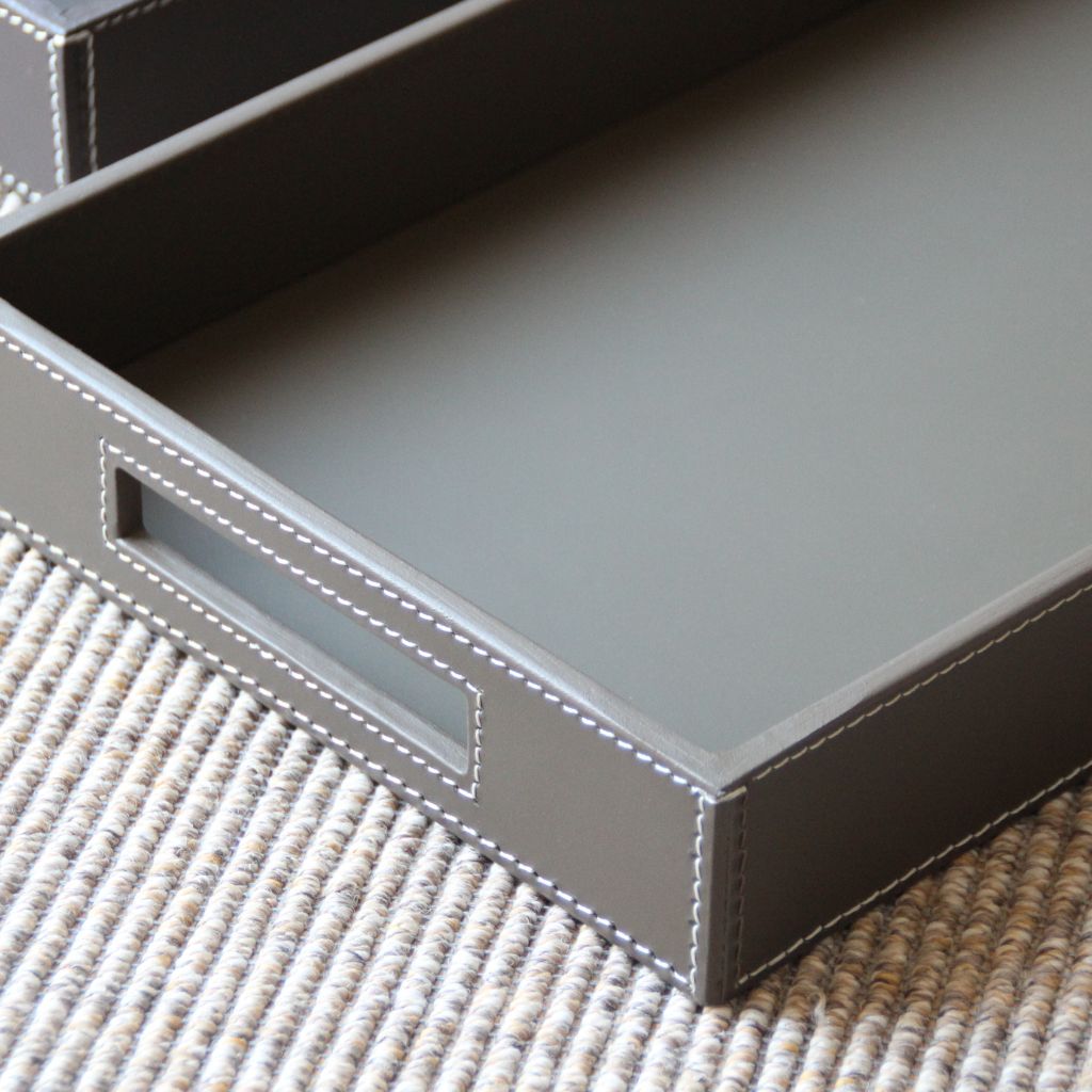 Bandeja Piel Rectangular Taupe