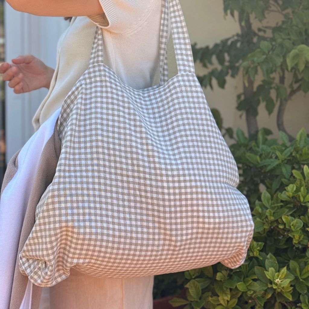 Bolsa Playa Lino Vichy Natural