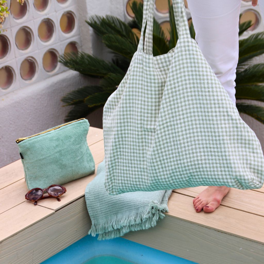 Bolsa Playa Lino Vichy Verde