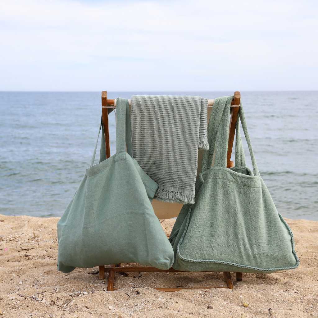 Green Linen Beach Bag