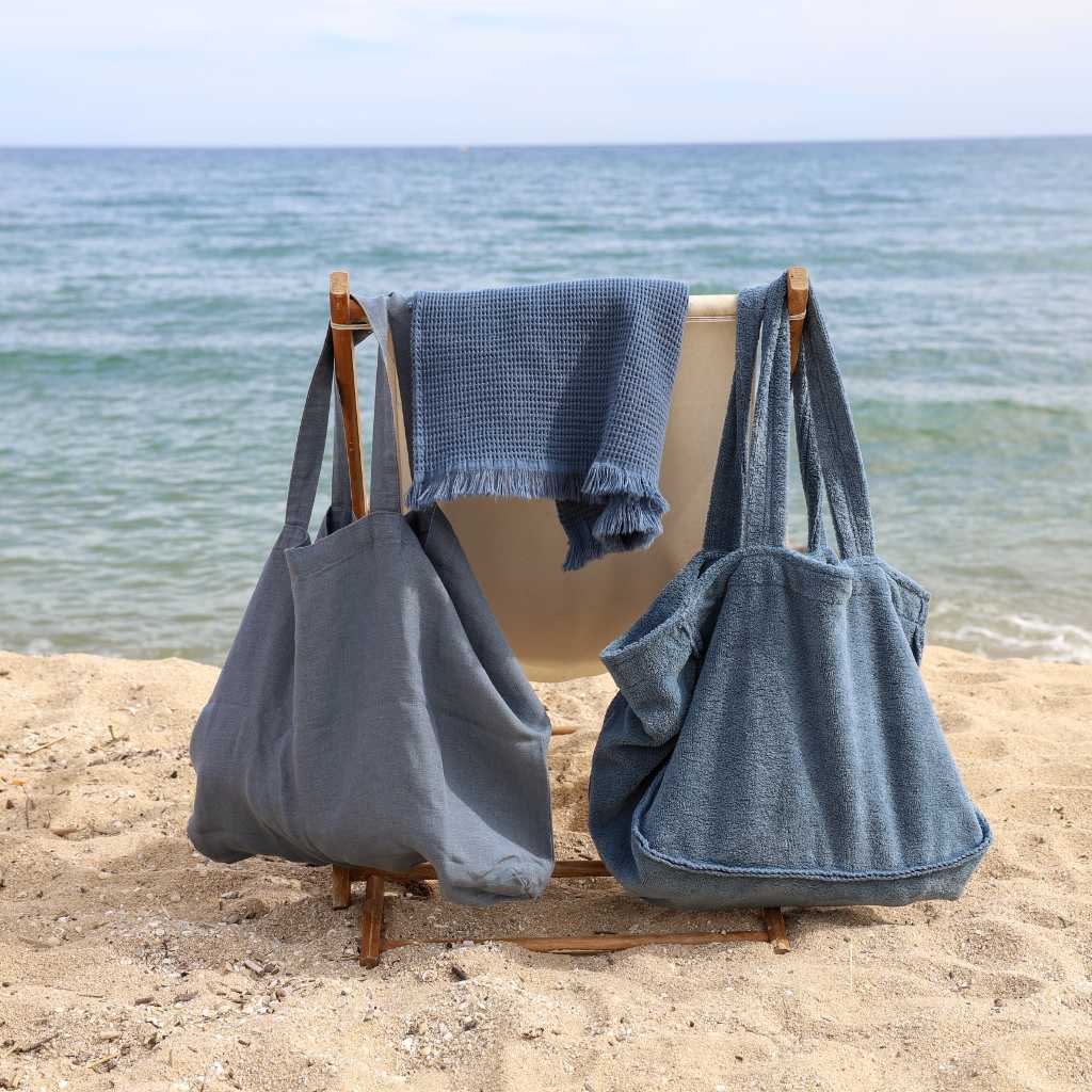 Blue Linen Beach Bag