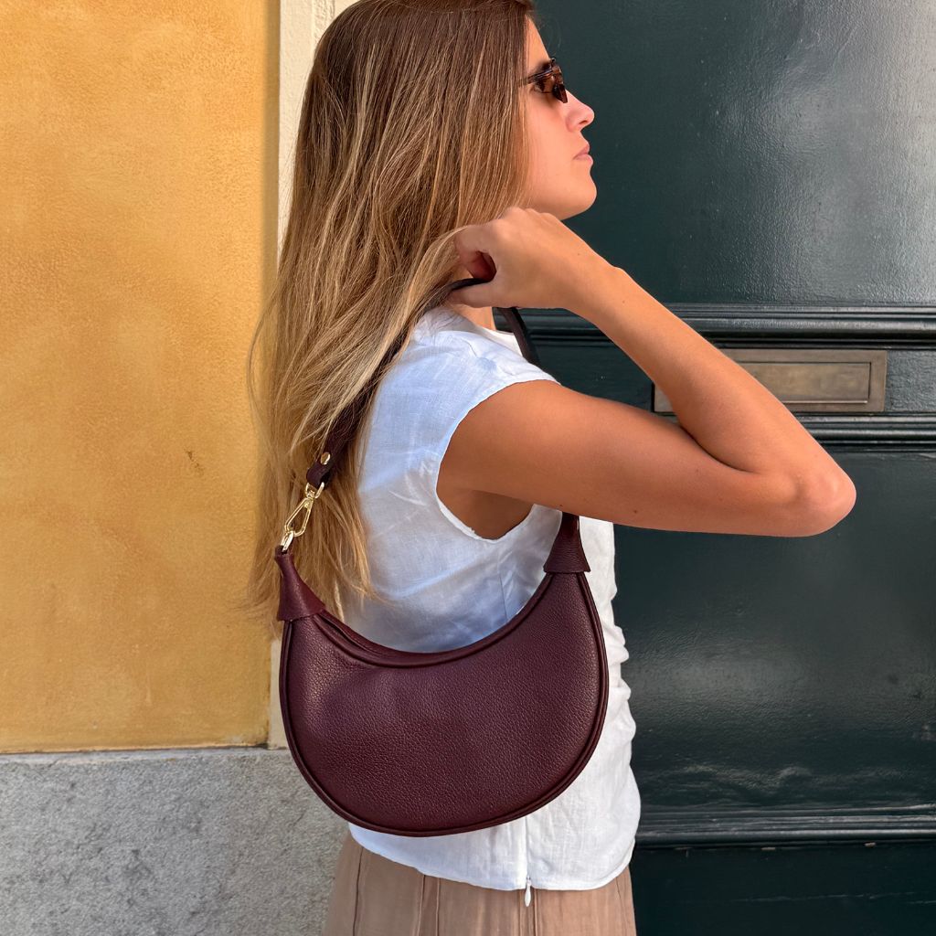 Bolso Hombro Piel Burdeos