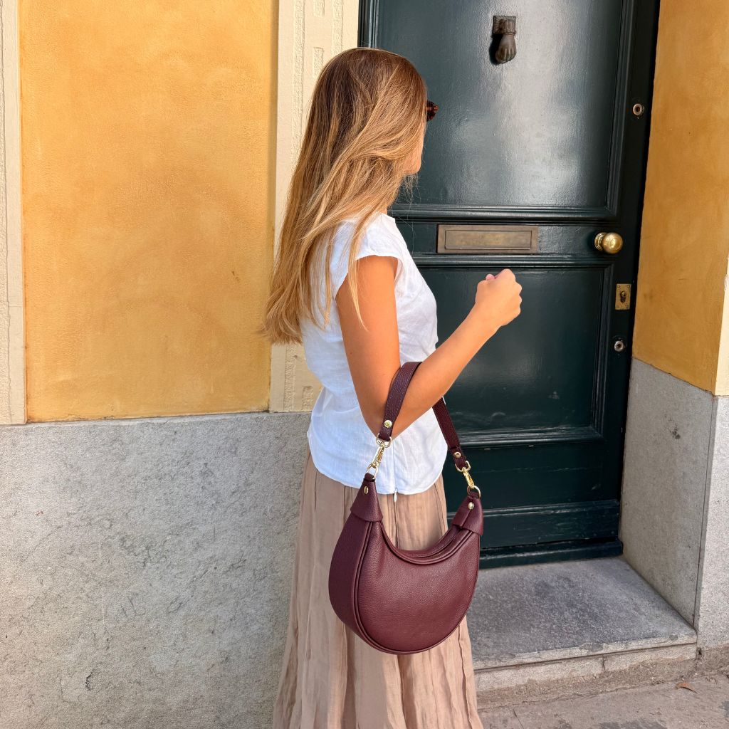 Bolso Hombro Piel Burdeos