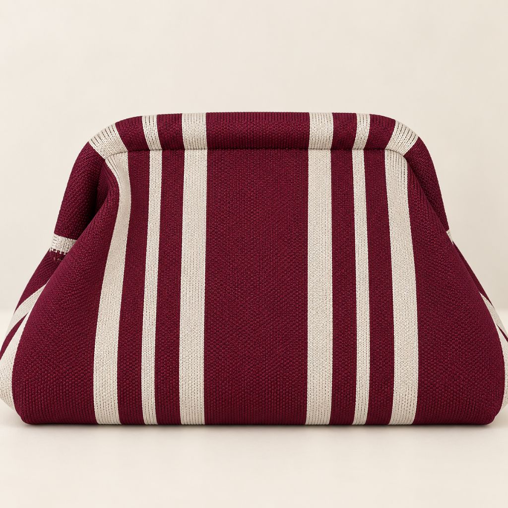 Bolso Mano Rayas Beige/Burdeos