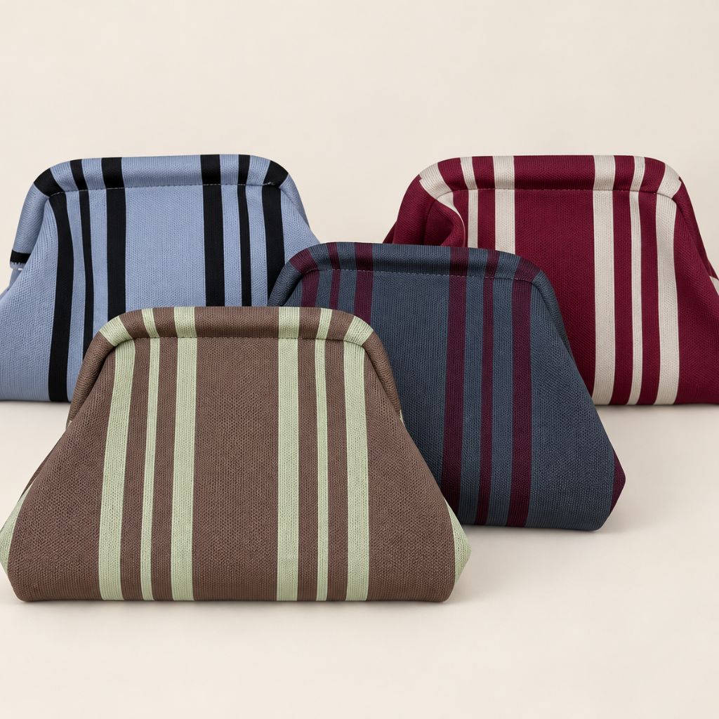 Bolso Mano Rayas Gris/Vino