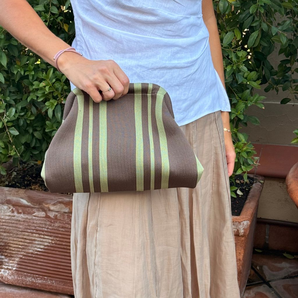Bolso Mano Rayas Marrón/Verde