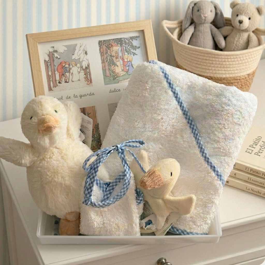 Cesta Recién Nacido Azul con Cuadro Oración Ángel de la Guarda