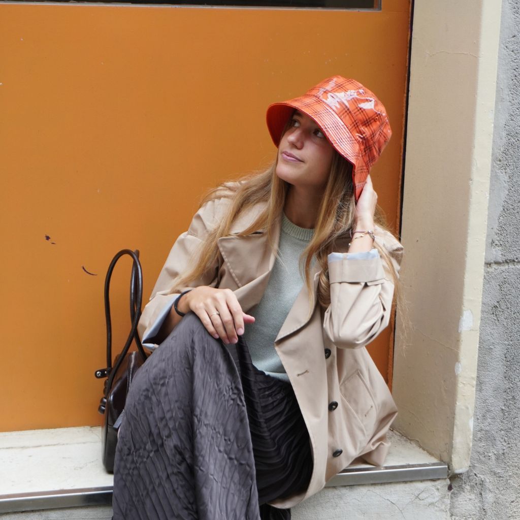 Gorro Lluvia Cuadros Escoceses Naranja