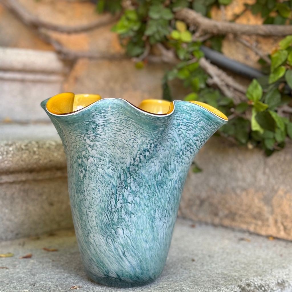 Tall Blue and Ocher Vase