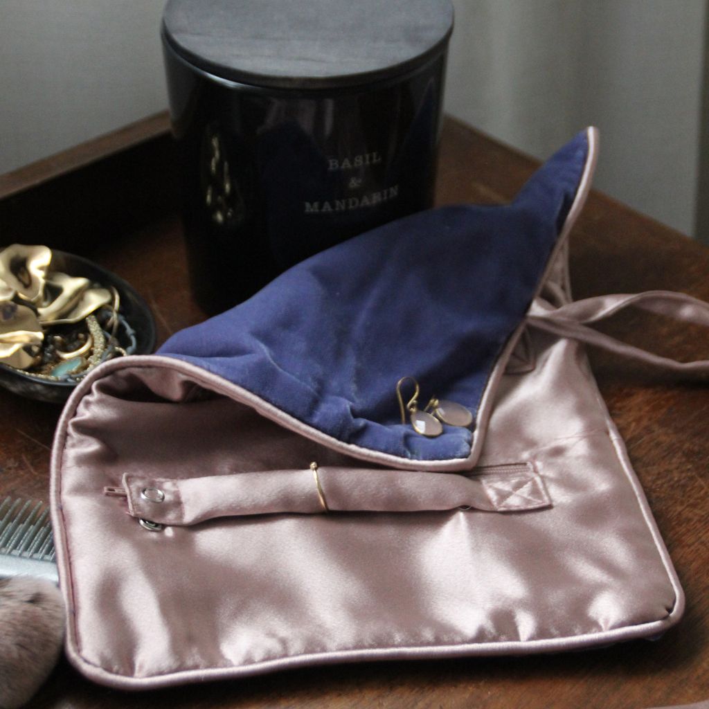 Rosewood and Burgundy Velvet Jewelry Pouch