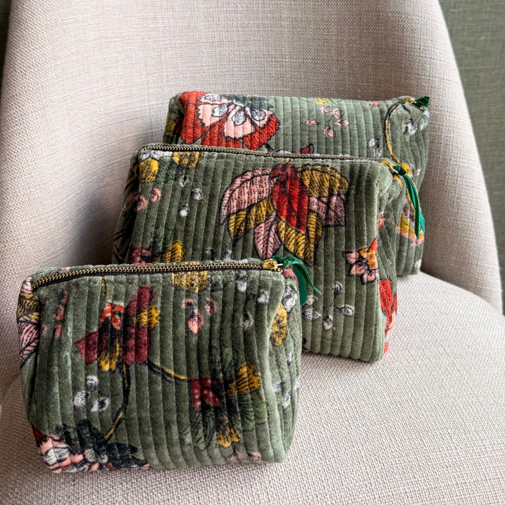 Neceser Acolchado Verde Floral Pequeño