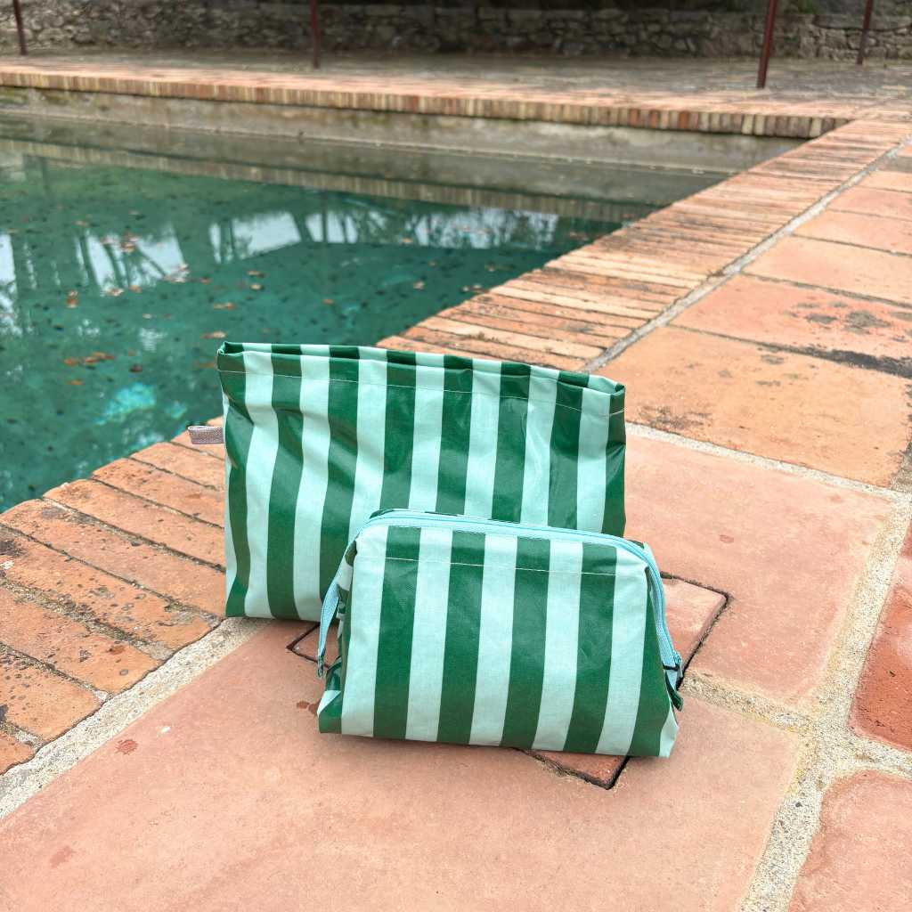 Large Blue and Green Striped Toiletry Bag