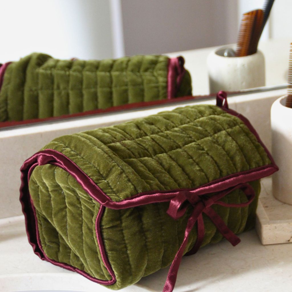 Neceser Terciopelo Verde y Burdeos