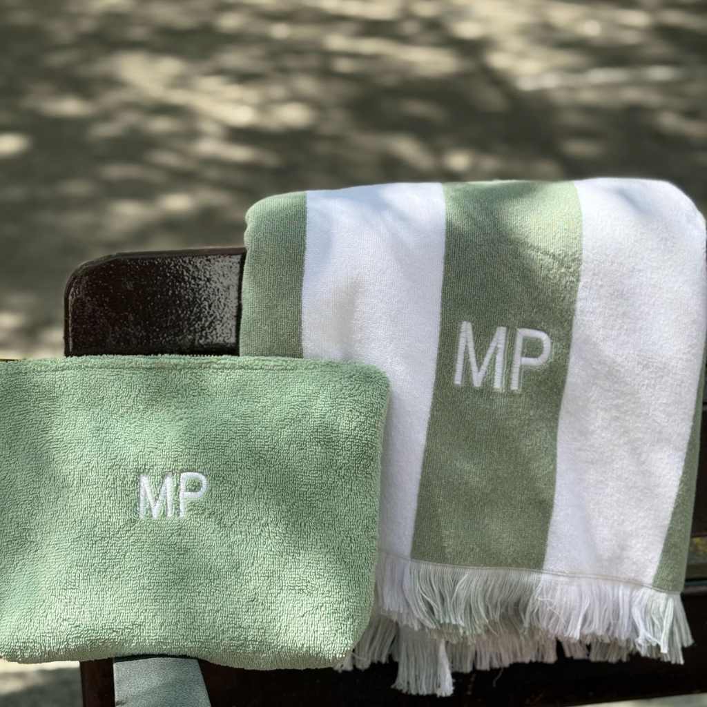 Blue and Green Striped Square Toiletry Bag