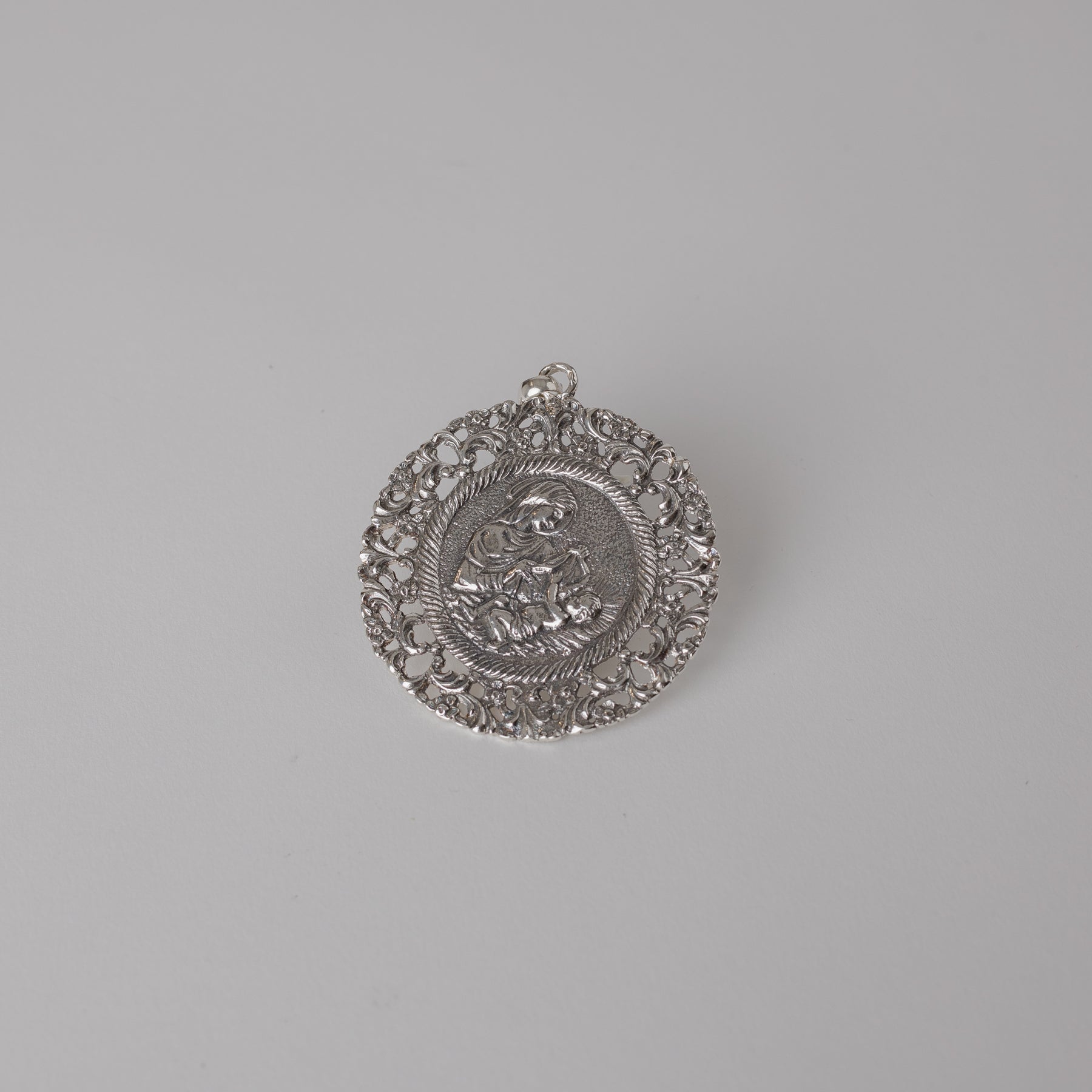 Silver Crib Medal - Virgin with Baby Jesus