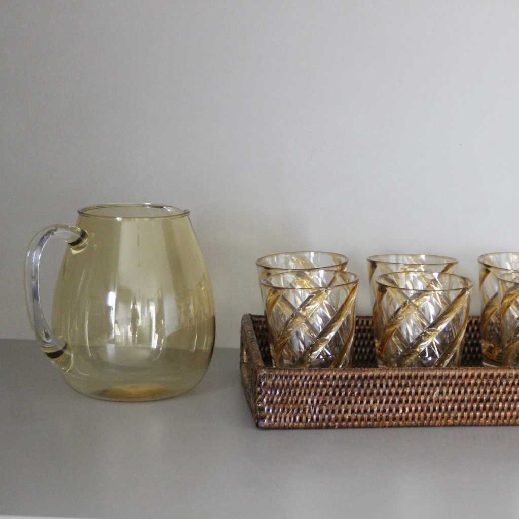 Pack Refresco Policarbonato Ámbar y Bandeja Ratán