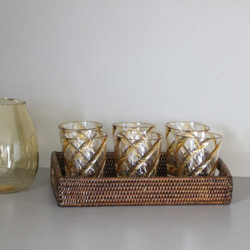 Pack Refresco Policarbonato Ámbar y Bandeja Ratán