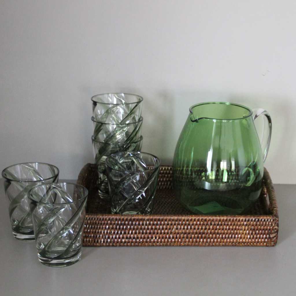 Pack Refresco Policarbonato Verde y Bandeja Ratán