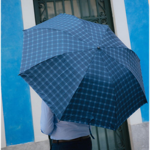 Paraguas Plegable Grande Ascot Escocés Azul - Antiviento