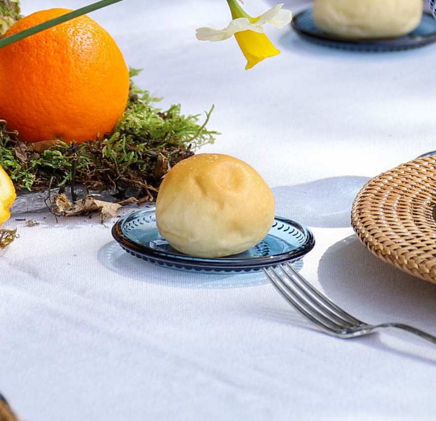 Blue Pearls Glass Bread Plate