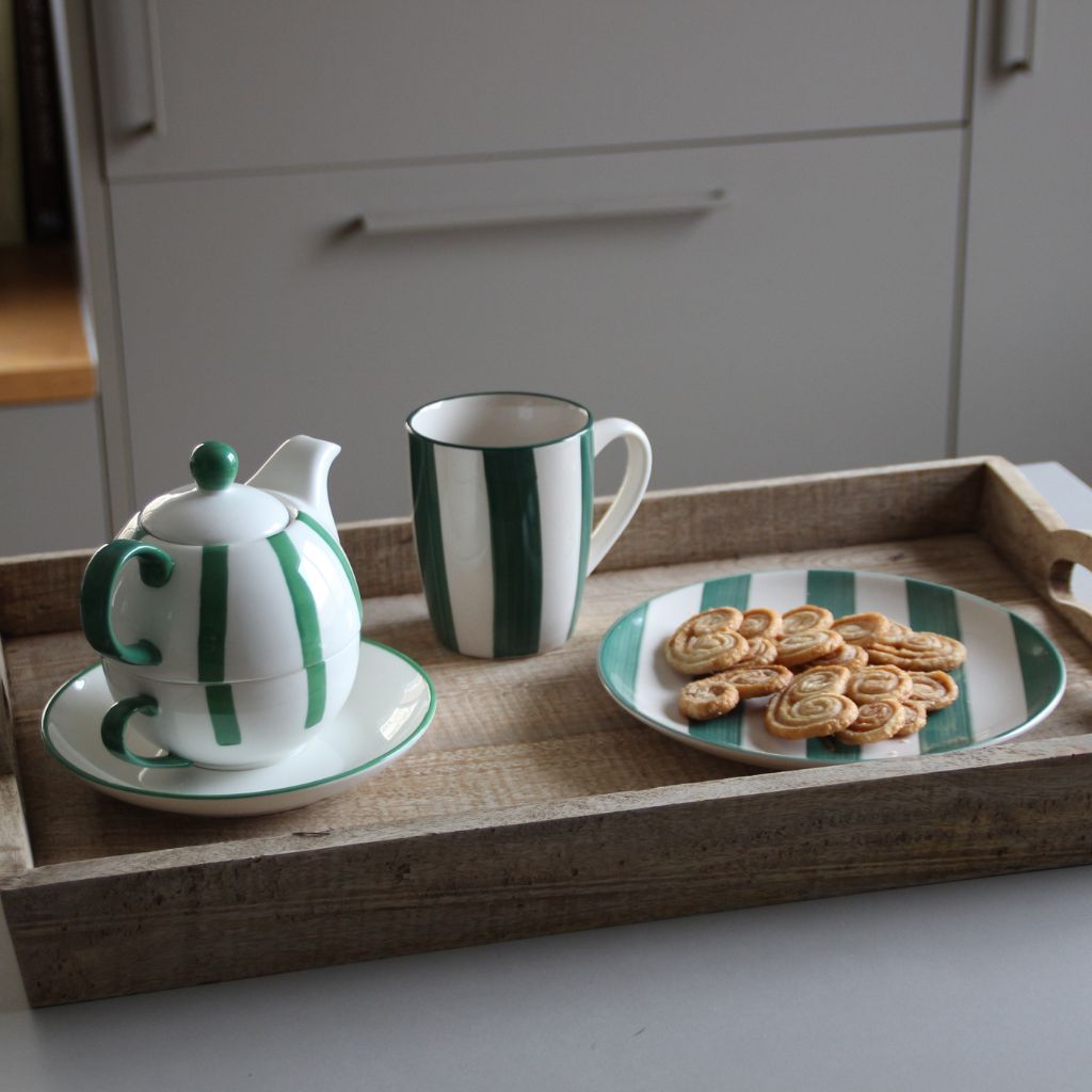 Plato Postre Rayas Verdes (Set de 6)