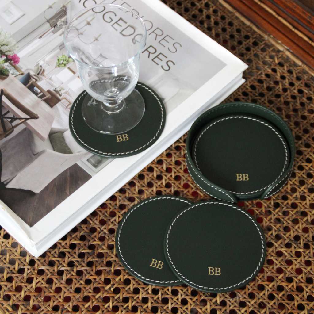 Dark Green Leather Coasters (6 units)