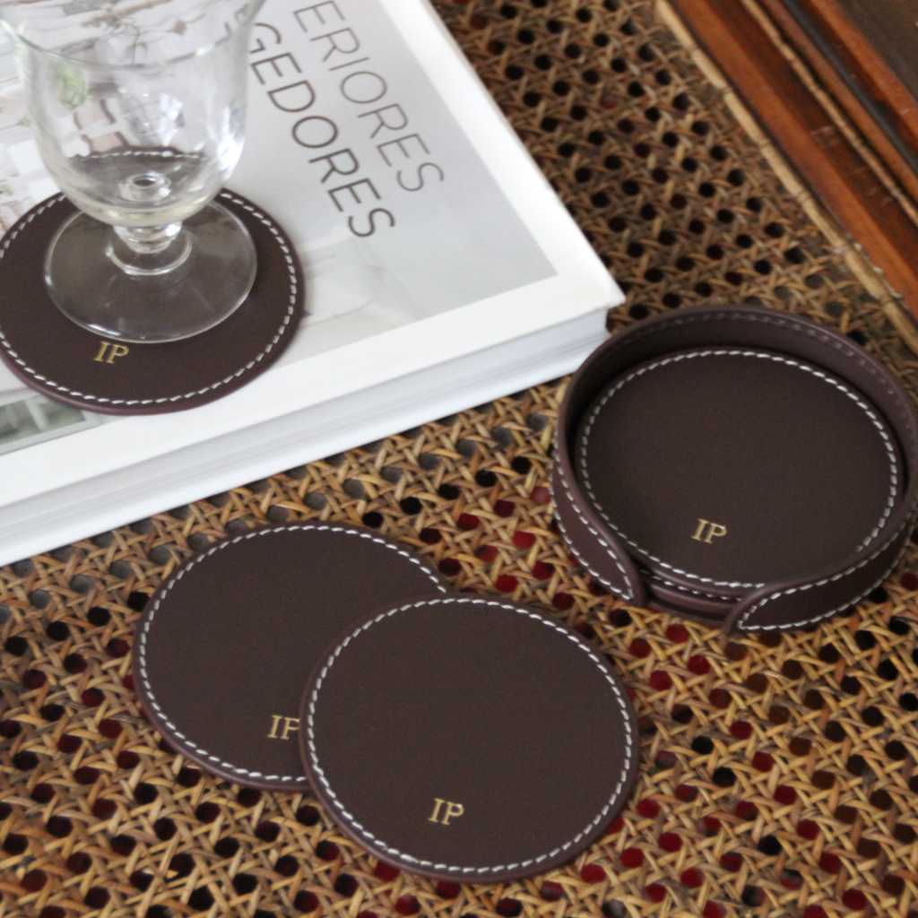 Burgundy Leather Coasters (6 units)