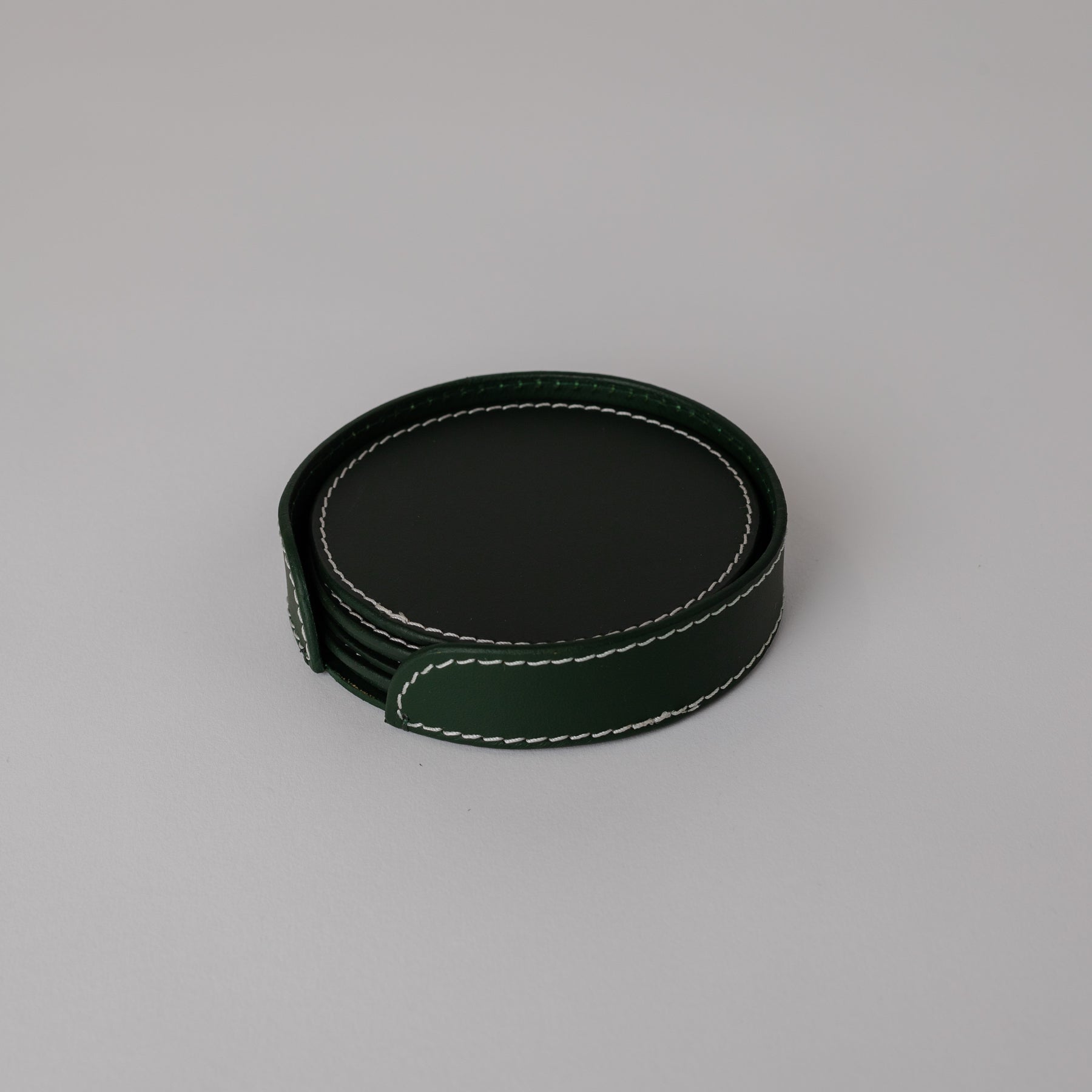 Dark Green Leather Coasters (6 units)