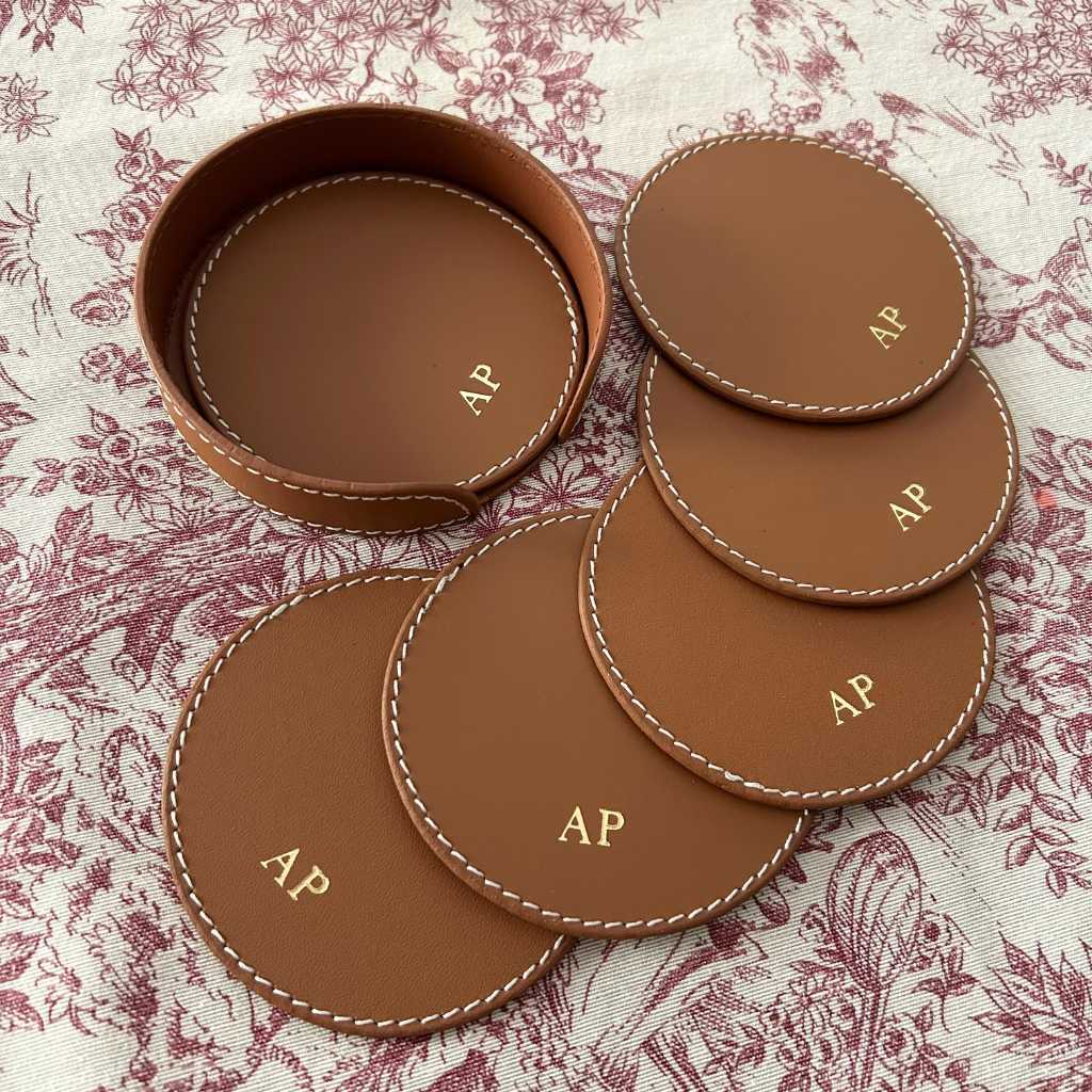 Cognac Leather Coasters (6 units)