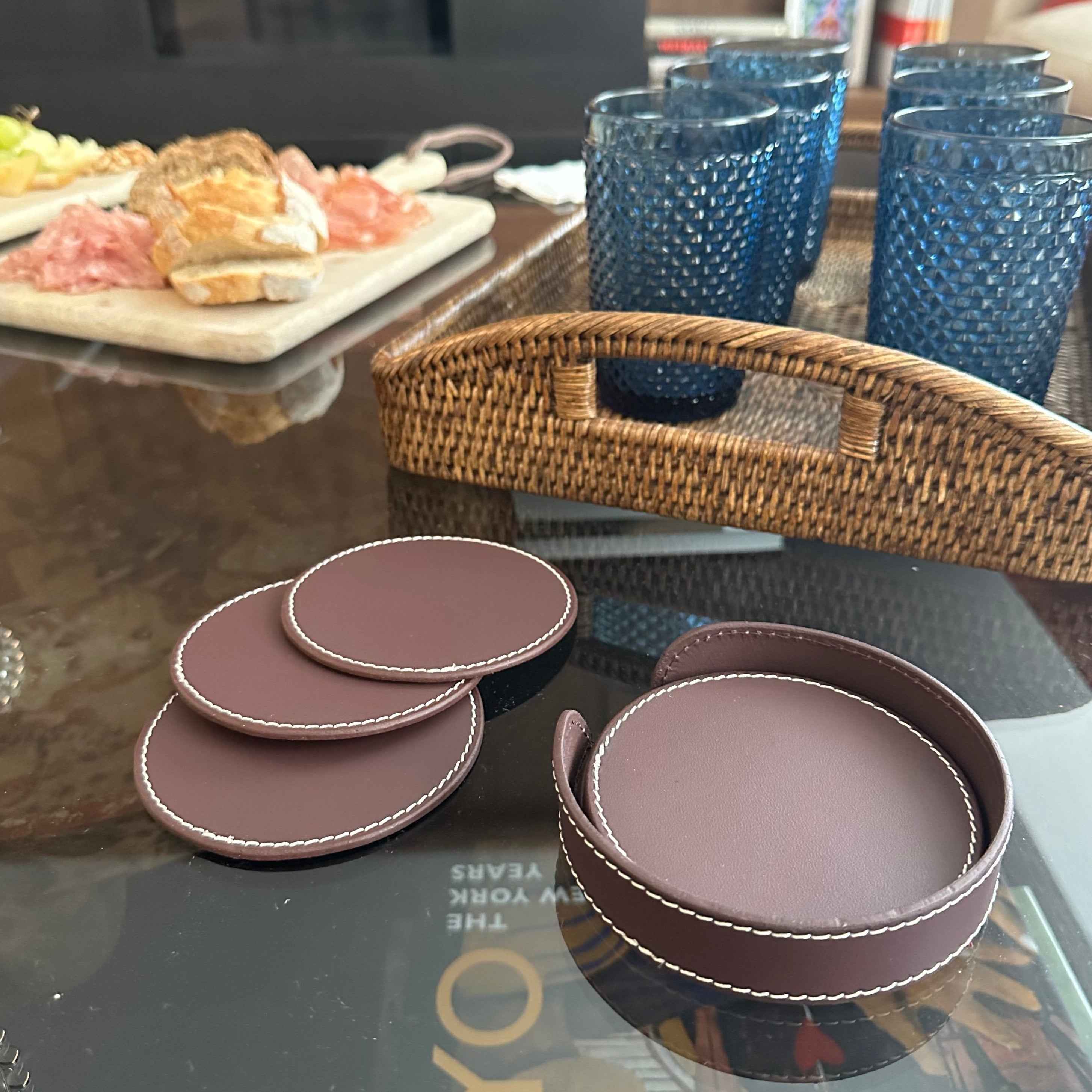 Burgundy Leather Coasters (6 units)