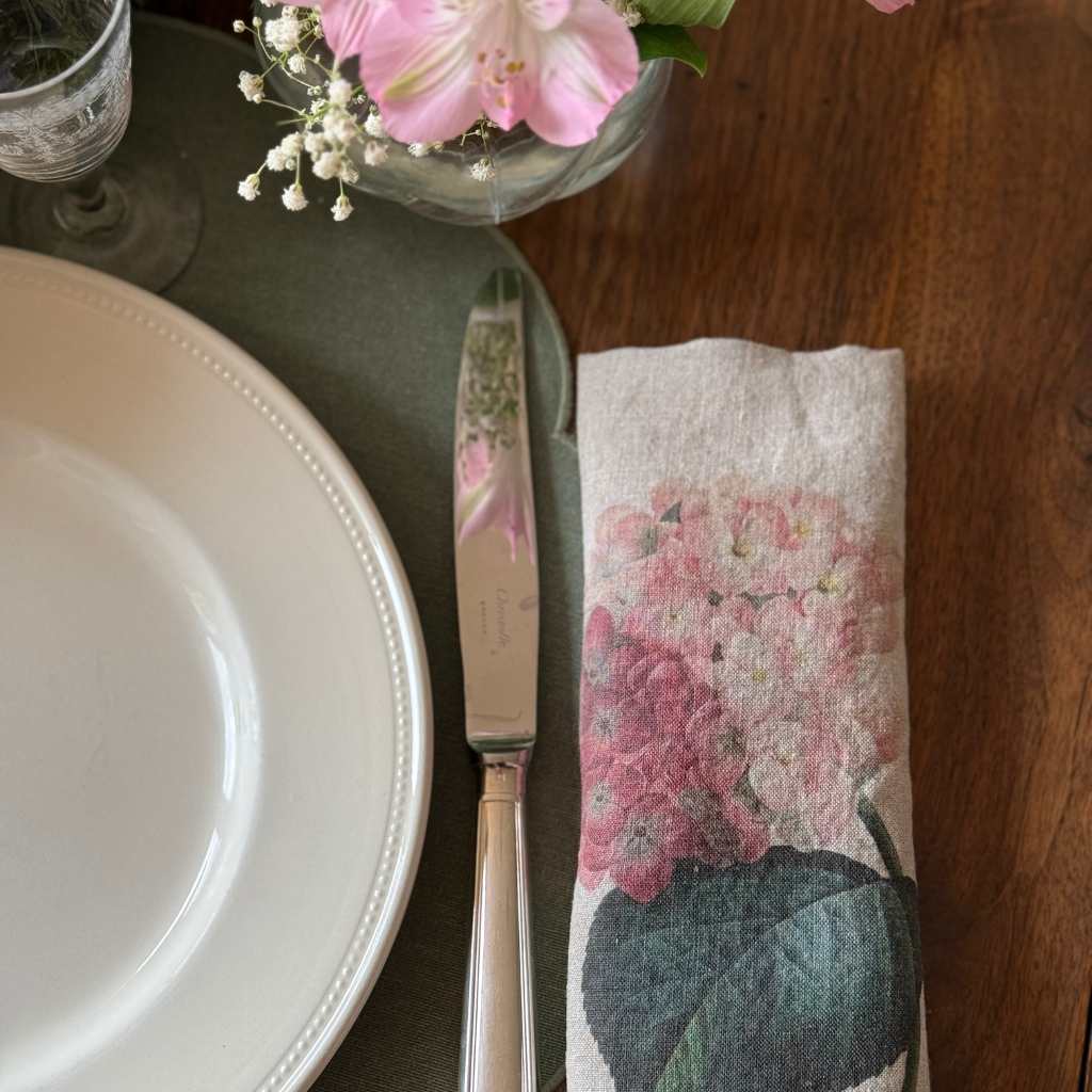 Servilletas Lino Beige Flores (Set de 6)