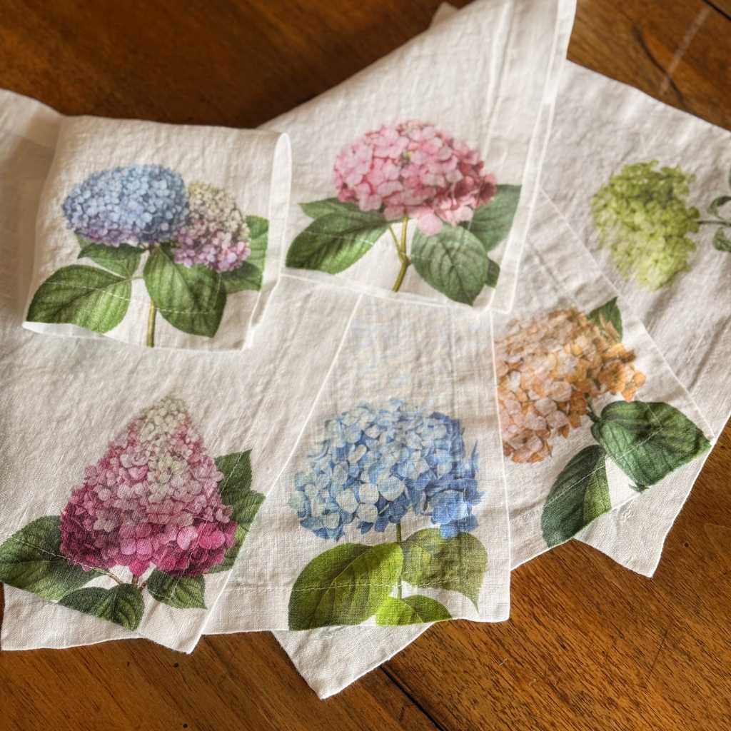 Servilletas de Cocktail Lino Hortensias (Set de 6)