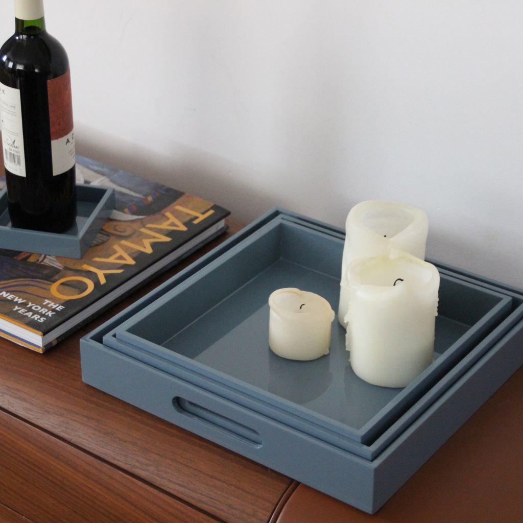 Set de 3 - Bandeja Lacada Cuadrada Azul