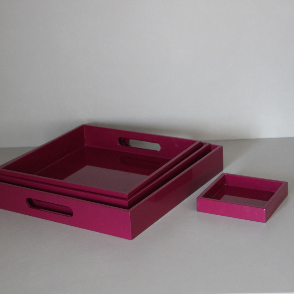 Set de 3 - Bandeja Lacada Cuadrada Berenjena