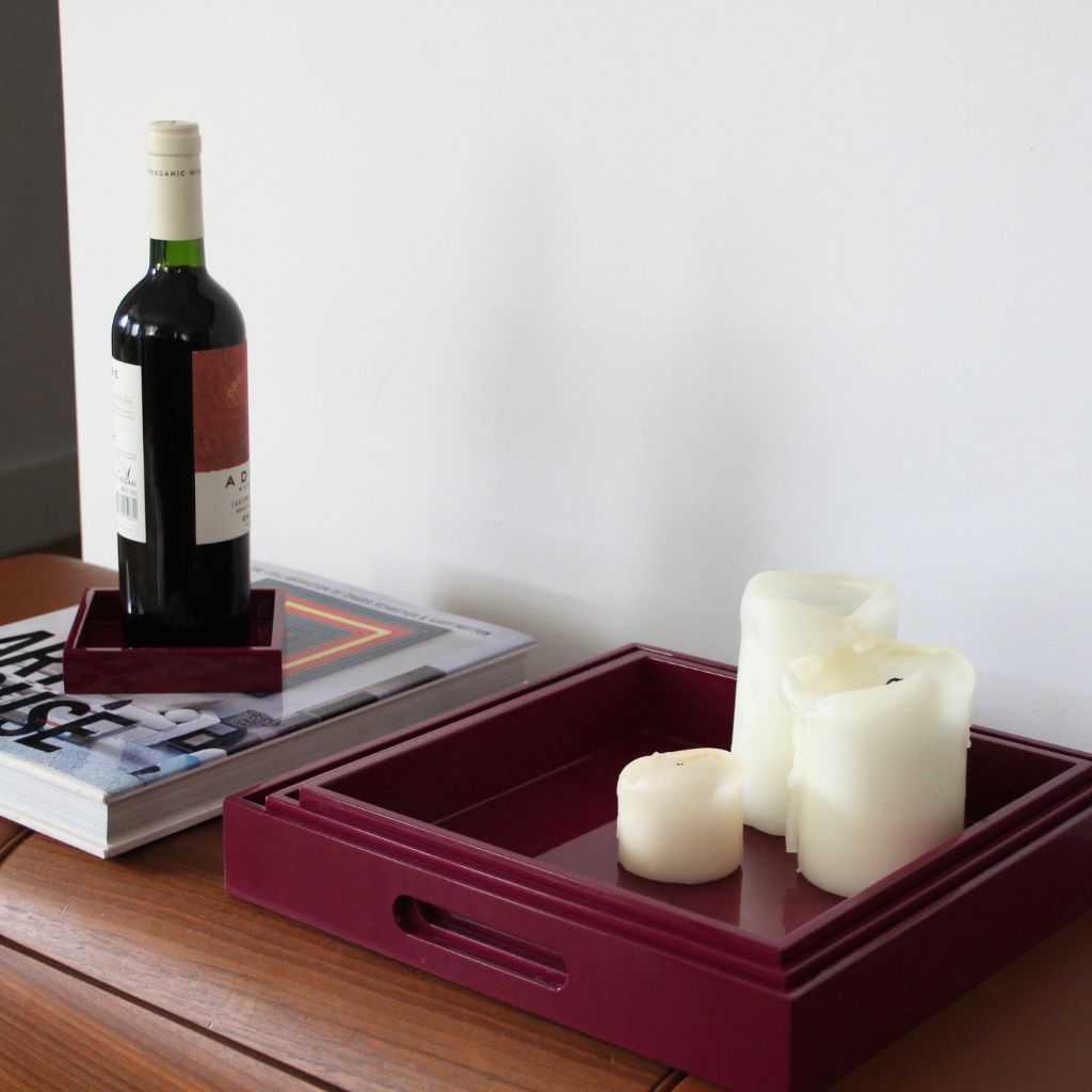 Set de 3 - Bandeja Lacada Cuadrada Berenjena