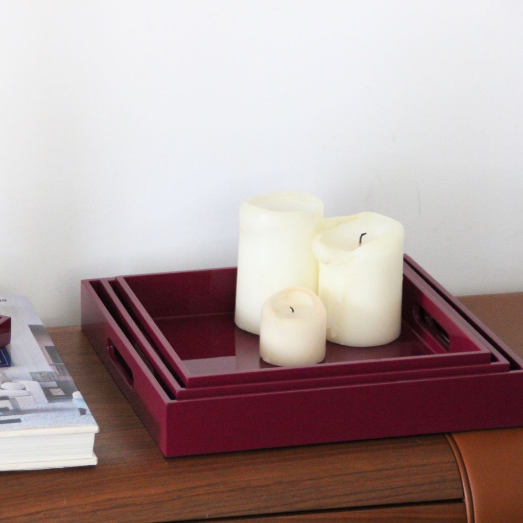 Set de 3 - Bandeja Lacada Cuadrada Berenjena