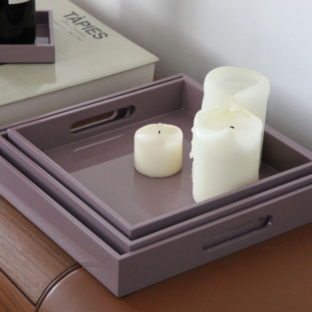 Set de 3 - Bandeja Lacada Cuadrada Malva