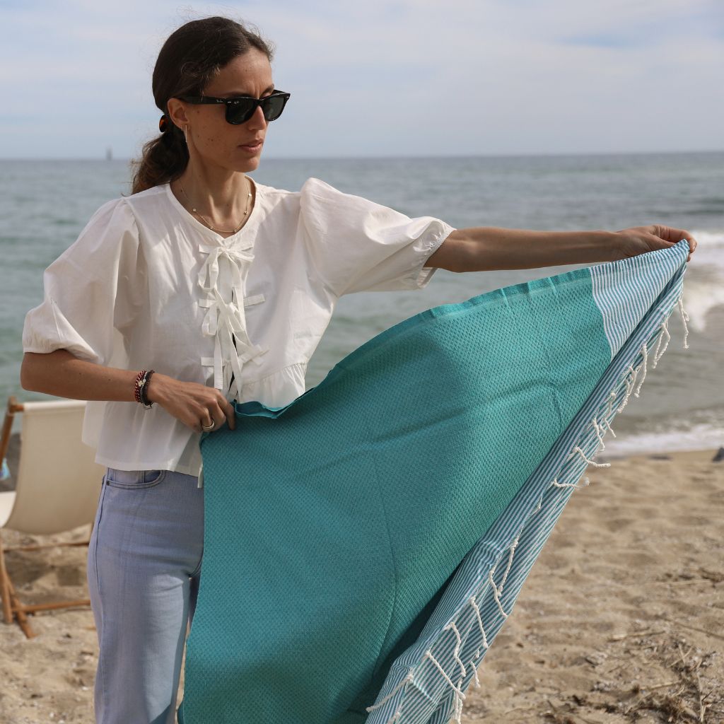 Turquoise Striped Beach Towel