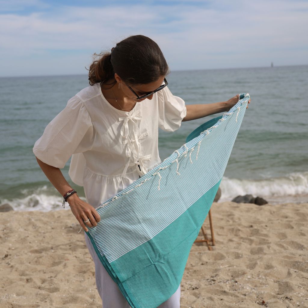 Turquoise Striped Beach Towel