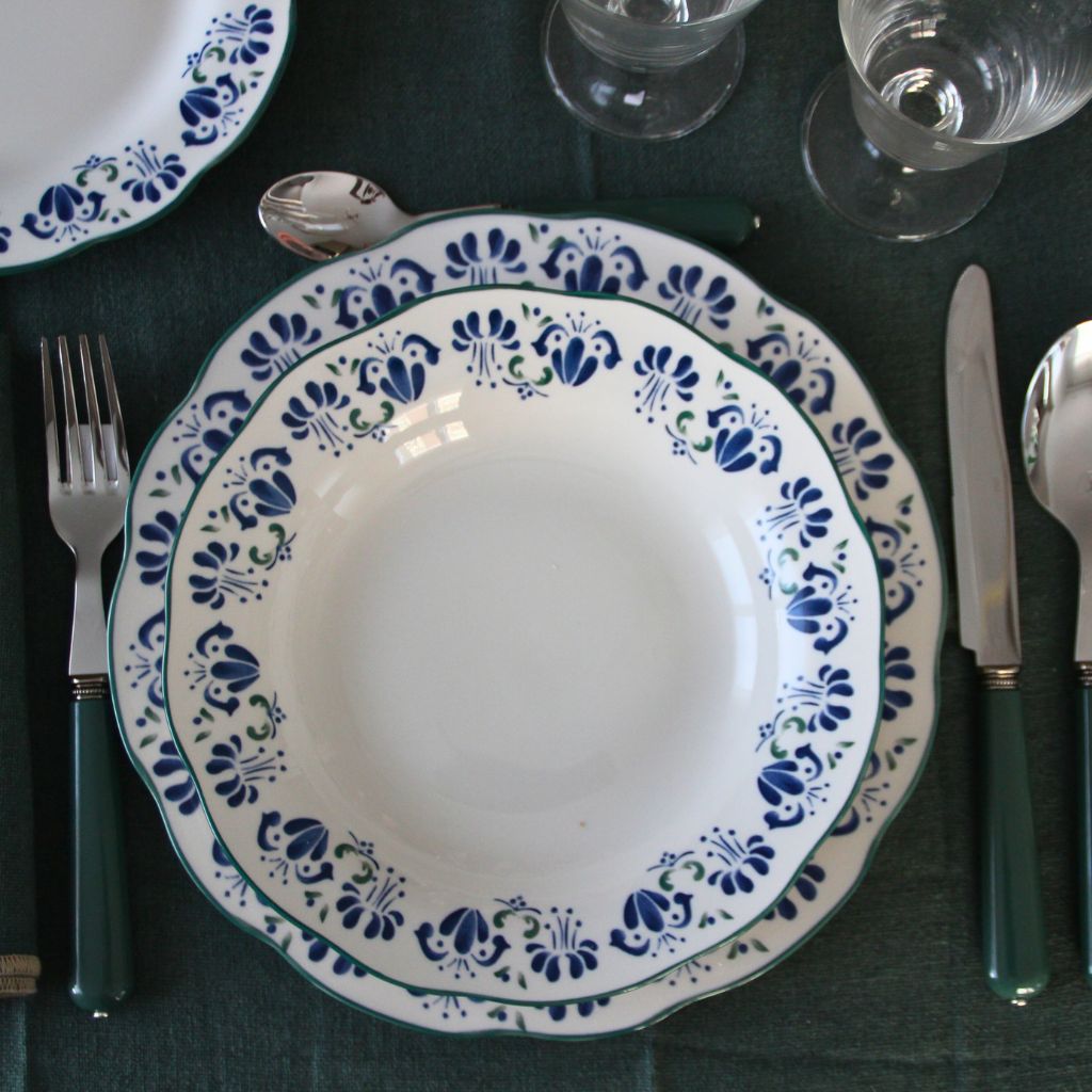 Vajilla Flores Verde y Azul (18 piezas)