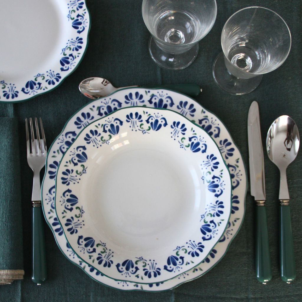 Vajilla Flores Verde y Azul (18 piezas)