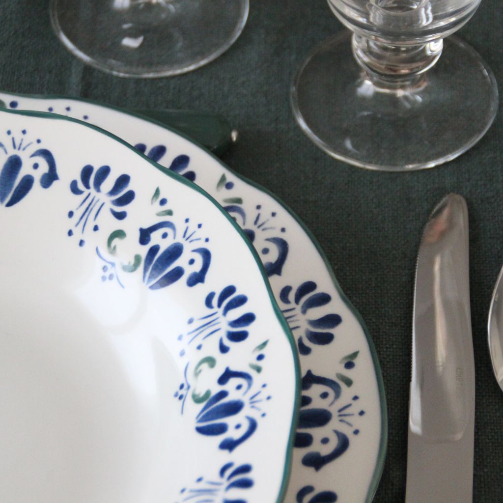 Vajilla Flores Verde y Azul (18 piezas)