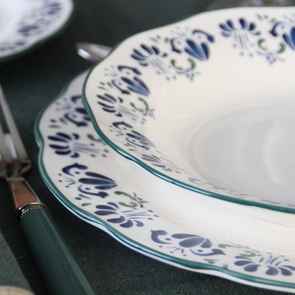 Vajilla Flores Verde y Azul (18 piezas)
