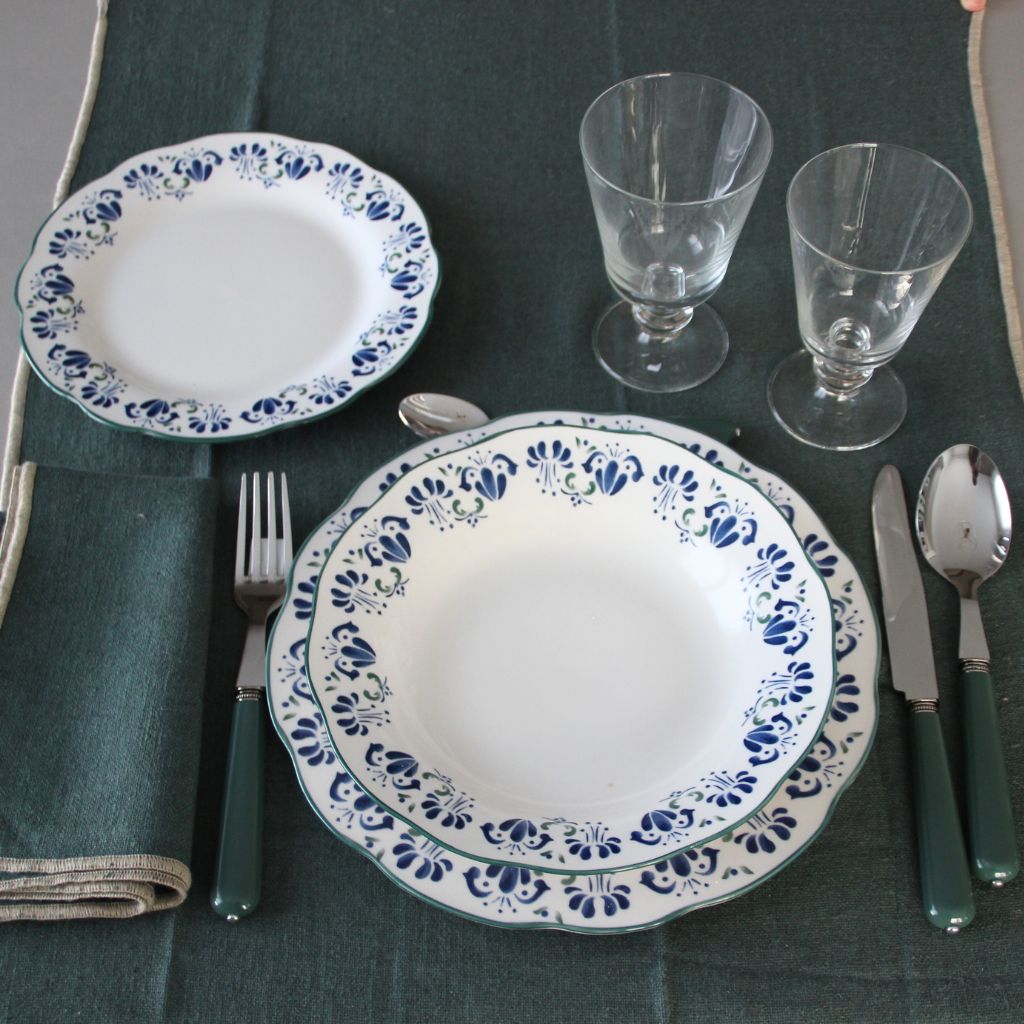 Vajilla Flores Verde y Azul (18 piezas)